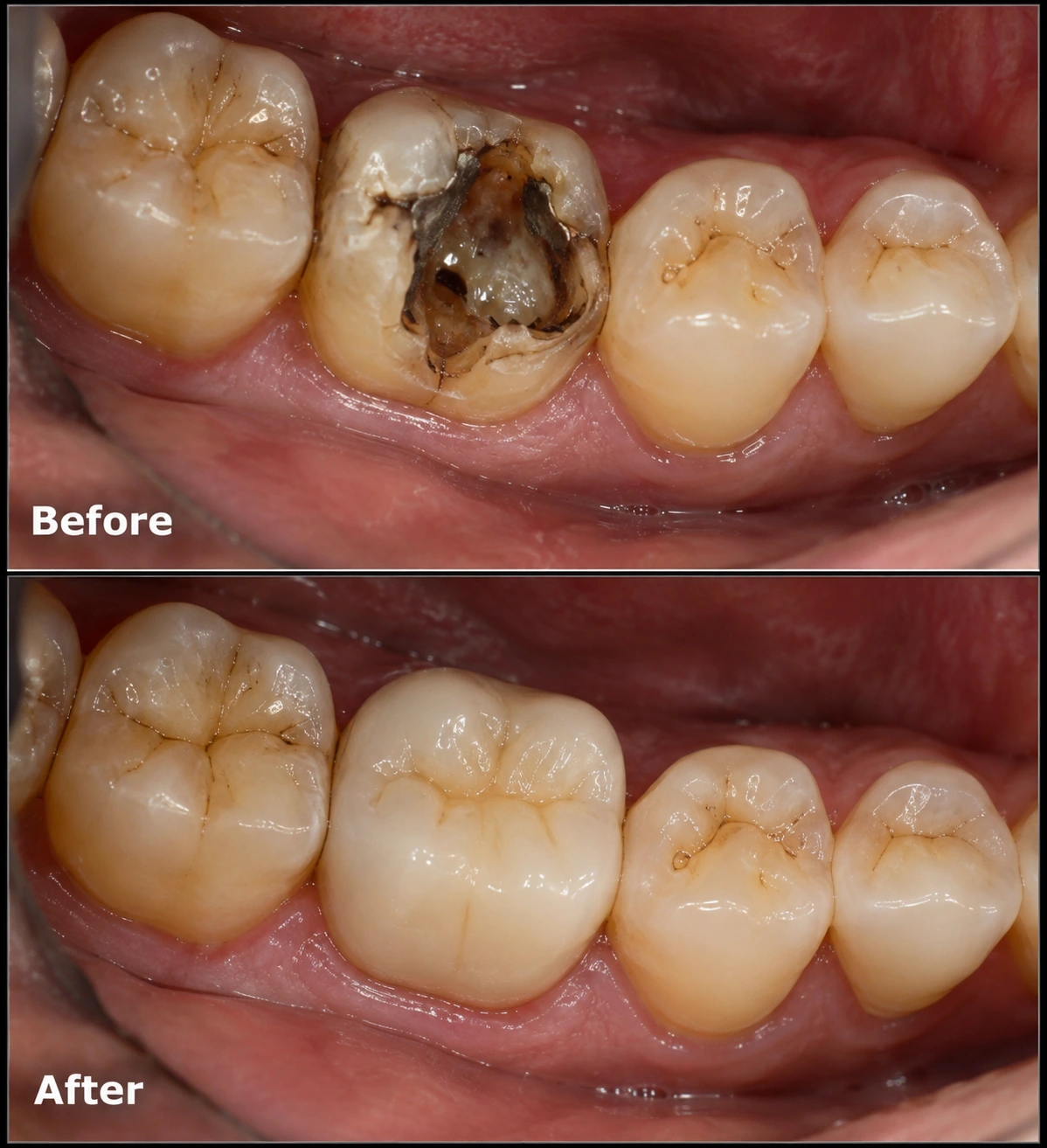 Deep Decay RCT & Ceramic Crown - Before & After